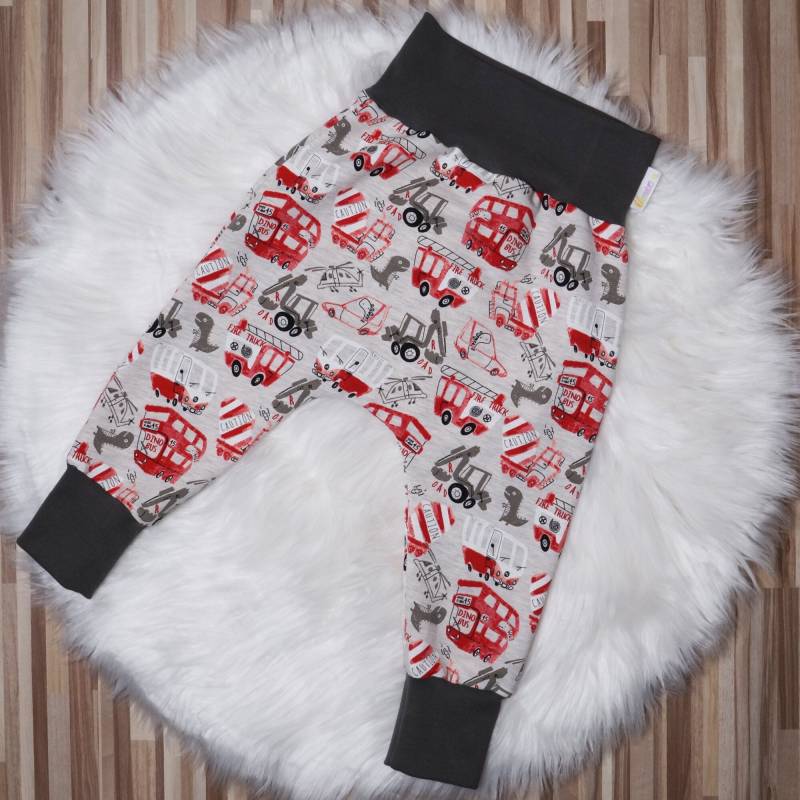 Kuschelige Feuerwehr Dino Bus Mitwachsende Pumphose Gr. 68-80 Für Babys Und Kleinkinder Winter Geeignet von kleinhorn