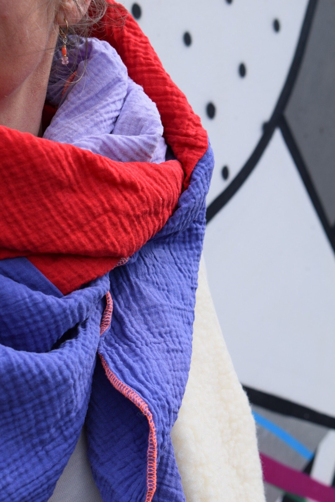Dreifarbiger Musselinschal Damen | Handmade Schal Aus Bio Musselin Soft, Leicht & Dein Everyday-statement Lila| Flieder| Rot von kleinstadtmadchen