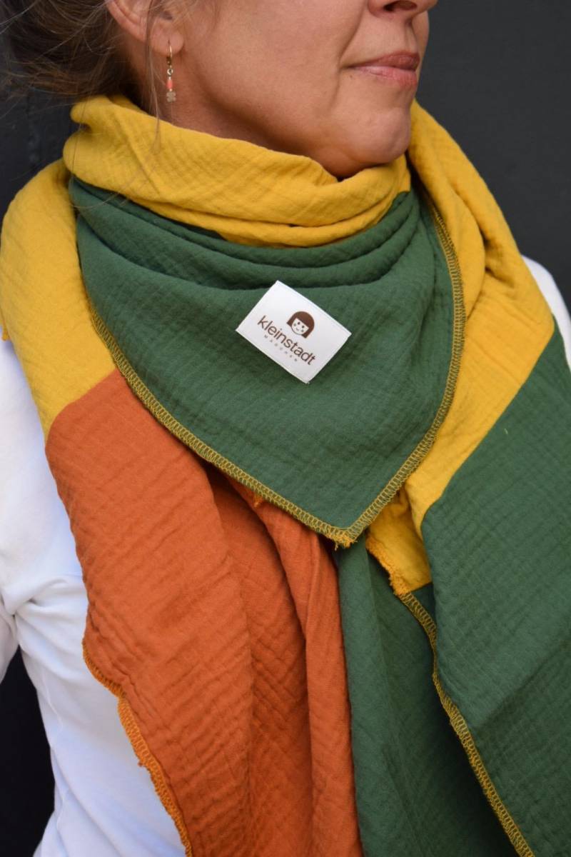 Dreifarbiger Musselinschal Damen | Handmade Schal Aus Bio Musselin Soft, Leicht & Dein Everyday-statement von kleinstadtmadchen