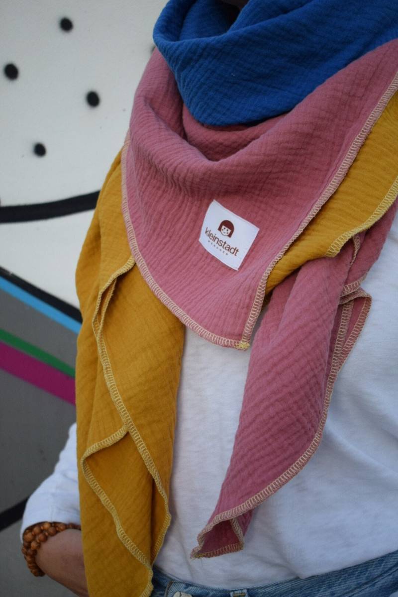 Dreifarbiger Musselinschal Damen | Handmade Schal Aus Bio Musselin Soft, Leicht & Dein Everyday-statement von kleinstadtmadchen