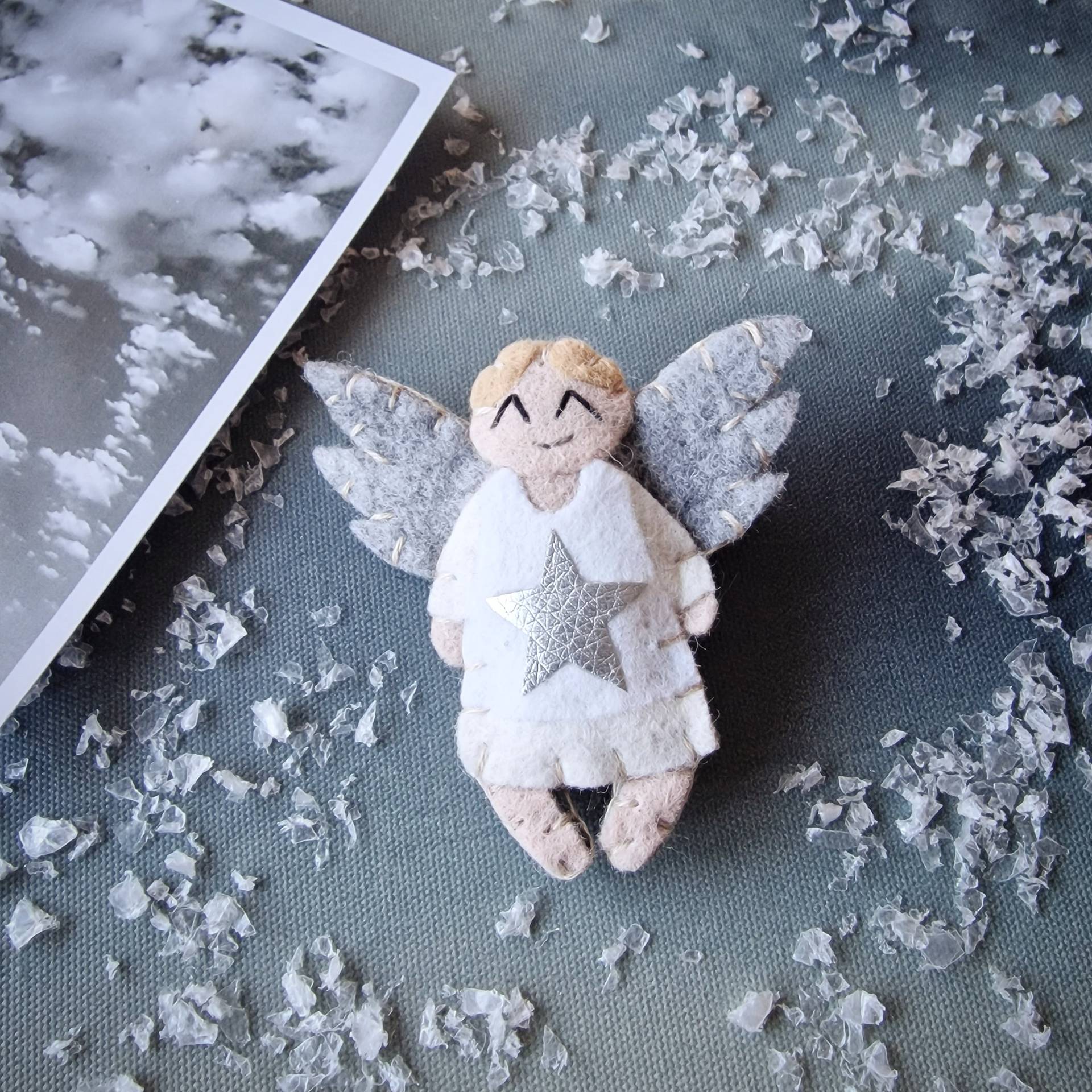 Engel Brosche, Filz, Schutzengel, Glückbringer, Geschenk, Kleinigkeit, Advent, Weihnachten, Grußkarte, Lustig, Stern, Cool, Himmel, Schutz von kleinstleben