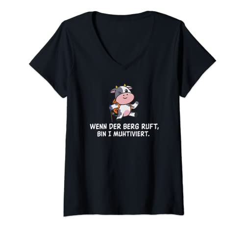 Damen wenn der berg ruft bin ich muhtiviert T-Shirt mit V-Ausschnitt Damen wenn der berg ruft bin ich muhtiviert T-Shirt mit V-Ausschnitt von klettern ist ein hobby
