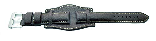 24 mm Uhrenarmband Breitband mit Unterlage Uhrband Leder Armband schwarz von klug-versand