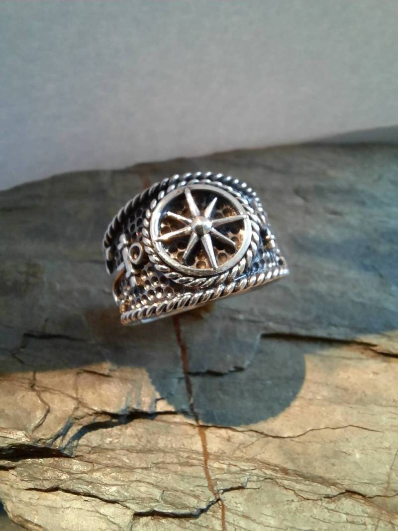 Silberring Mit Kompass Und Anker in 925/-sterlingsilber Silberring Mit Kompass Und Anker in 925/-sterlingsilber von klunkerschmiede