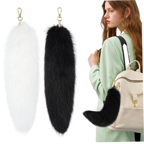 2pcs Fox Tail 12x3, 5 Zoll niedlicher flauschiger Schwanzschlüsselketten Pelzige Kunstfell mit Verschluss künstlicher realistischer dekorativer Therian für Geldbörse Handtasche Cosplay, Black + Whitef 2pcs Fox Tail 12x3, 5 Zoll niedlicher flauschiger Schwanzschlüsselketten Pelzige Kunstfell mit Verschluss künstlicher realistischer dekorativer Therian für Geldbörse Handtasche Cosplay, Black + Whitef von klxgMM