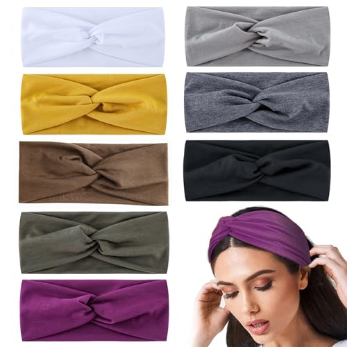 8 breite Haarbänder für Damenhaar, dehnbare Turban-Stirnbänder für Frauen, rutschfest, 8 Farben, weiche Twist-Tuch-Stirnbänder für Damen, Haarbänder für Damen 8 breite Haarbänder für Damenhaar, dehnbare Turban-Stirnbänder für Frauen, rutschfest, 8 Farben, weiche Twist-Tuch-Stirnbänder für Damen, Haarbänder für Damen von klxgMM