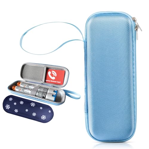 klyrith Epipen Medical Tragetasche mit 1 Kühlakku, Hartschalen Eva stoßfest Reisentasche für 2 Epi Pens oder Asthma-Inhalator, Auvi-Q, Tragbare Notfalltasche Organizer für Medikamente, Blau von klyrith