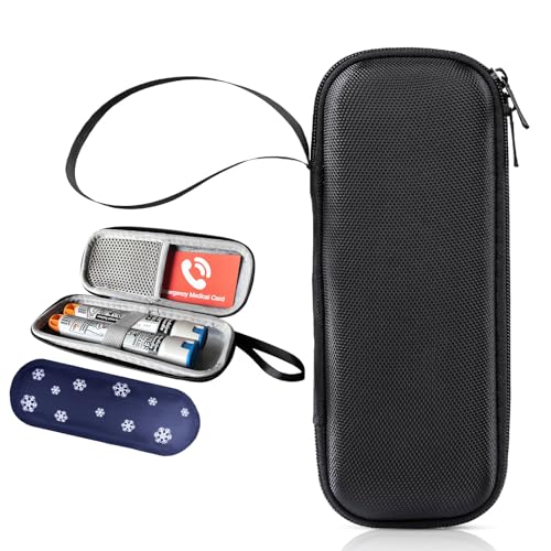 klyrith Epipen Medical Tragetasche mit 1 Kühlakku, Hartschalen Eva stoßfest Reisentasche für 2 Epi Pens oder Asthma-Inhalator, Auvi-Q, Tragbare Notfalltasche Organizer für Medikamente, Schwarz von klyrith