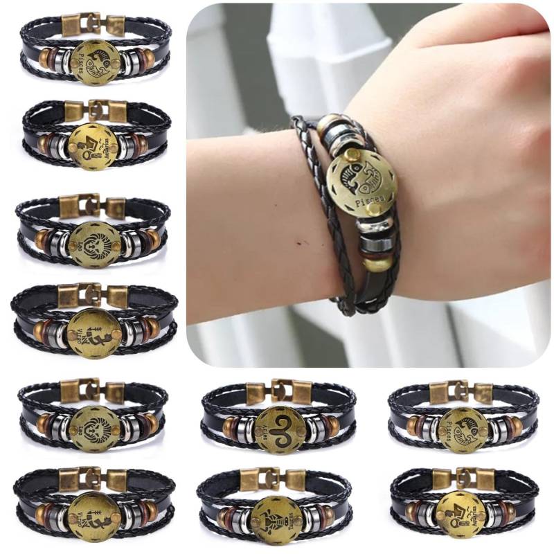 Leder Armband Damen Herren Surferarmband Sternzeichen Blau Geschenk Bracelet Horoskop Chunk Hohe Qualität von km2019