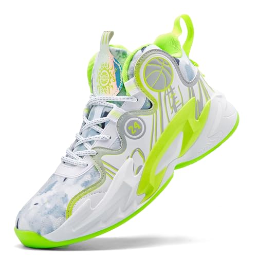 kniaiwx Basketballschuh für Herren, atmungsaktiv, modisch, rutschfest, Sportschuhe, Weiß und Grün-1, 39.5 EU von kniaiwx