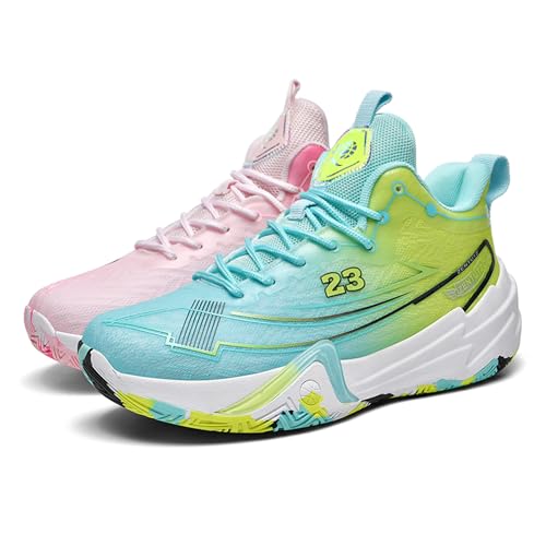 kniaiwx Basketballschuhe für Herren, rutschfest, atmungsaktiv, modisch, Outdoor-Sportschuhe, Trainingsschuhe, Pink/Grün, 41.5 EU von kniaiwx