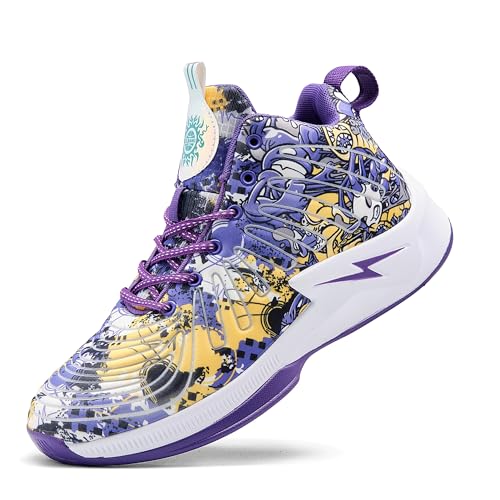kniaiwx Herren-Basketballschuhe, hohe Oberseite, leicht, atmungsaktiv, rutschfest, Turnschuhe, geeignet für Training, Sport, Violett 1, 38.5 EU von kniaiwx