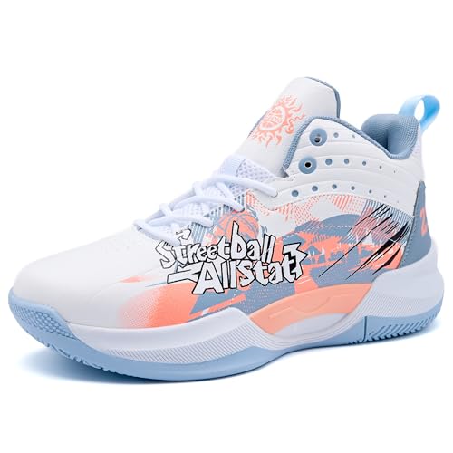 kniaiwx Herren Basketballschuhe Leicht Atmungsaktiv Rutschfest Outdoor Courts Training, Grau und Orange, 41.5 EU von kniaiwx