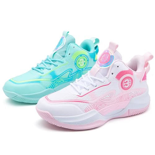 kniaiwx Herren Basketballschuhe Leicht Atmungsaktiv Rutschfest Outdoor Courts Training, Pink/Grün, 42.5 EU von kniaiwx
