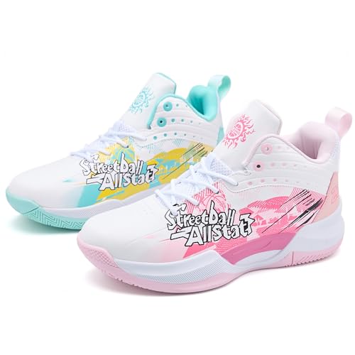 kniaiwx Herren Basketballschuhe Leicht Atmungsaktiv Rutschfest Outdoor Courts Training, Rosa und Grün-1, 42.5 EU von kniaiwx
