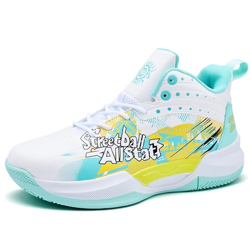 kniaiwx Herren Basketballschuhe Leicht Atmungsaktiv Rutschfest Outdoor Courts Training, Weiß/Grün, 42 EU von kniaiwx