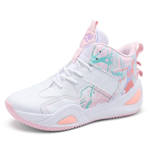 kniaiwx Herren Basketballschuhe Mode Atmungsaktiv Anti-Rutsch Sportschuhe Outdoor Laufen Fitness Trainingsschuhe, Weiß-Pink, 42 EU von kniaiwx