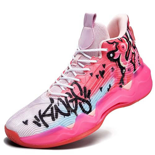 kniaiwx Herren Graffiti Basketballschuhe High-Top Sportschuhe rutschfeste Gummisohlen Indoor Outdoor Sport Laufen Training Streetwear, Pink, 43 EU von kniaiwx