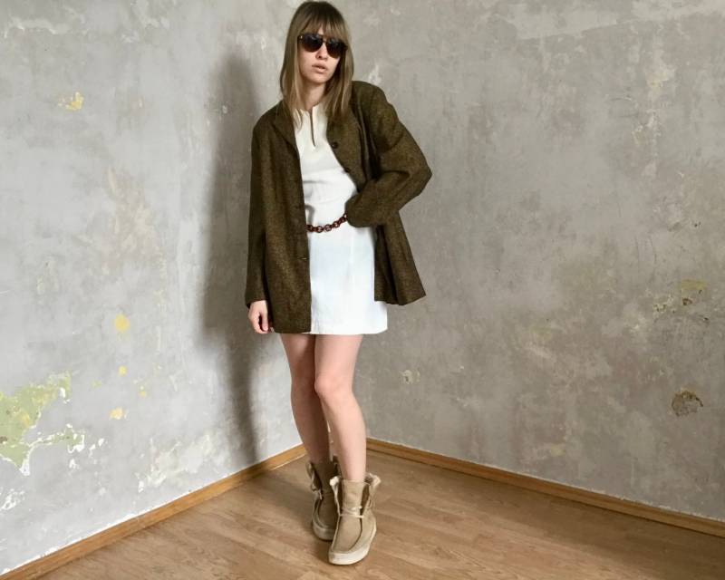 Brauner Vintage Blazer Aus Wolle & Seide 90S Classic von knightvntg