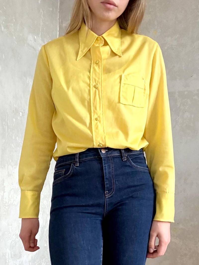 Seltene Gelbe Mary Quant Baumwollbluse 60S 70S Mod, Spitzer Kragen von knightvntg