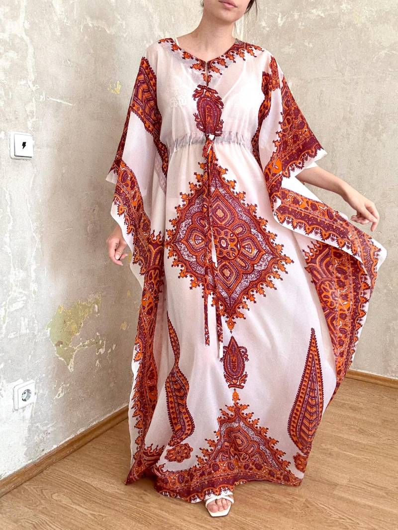 Vintage 70Er Jahre Boho Hippie Kleid Maxi Strand Kimono von knightvntg