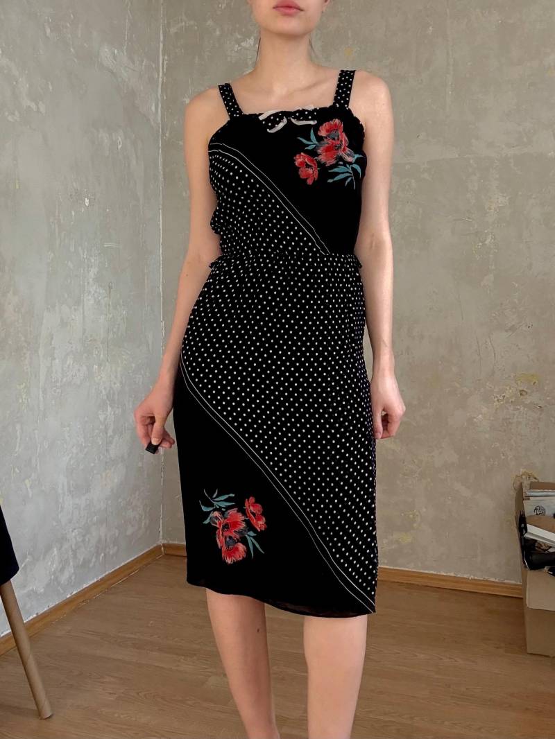 Vintage 70Er Jahre Geblümtes Polka Dots Ärmelloses Sommerkleid von knightvntg