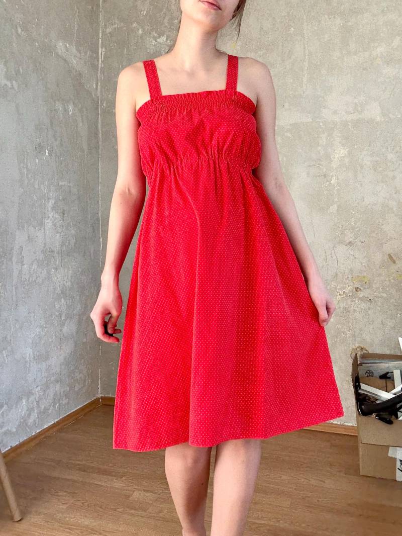 Vintage 70Er Jahre Mod Hippie Cottagecore Rotes Polka Dot Ärmelloses Sommer Kleid Aus Baumwolle von knightvntg