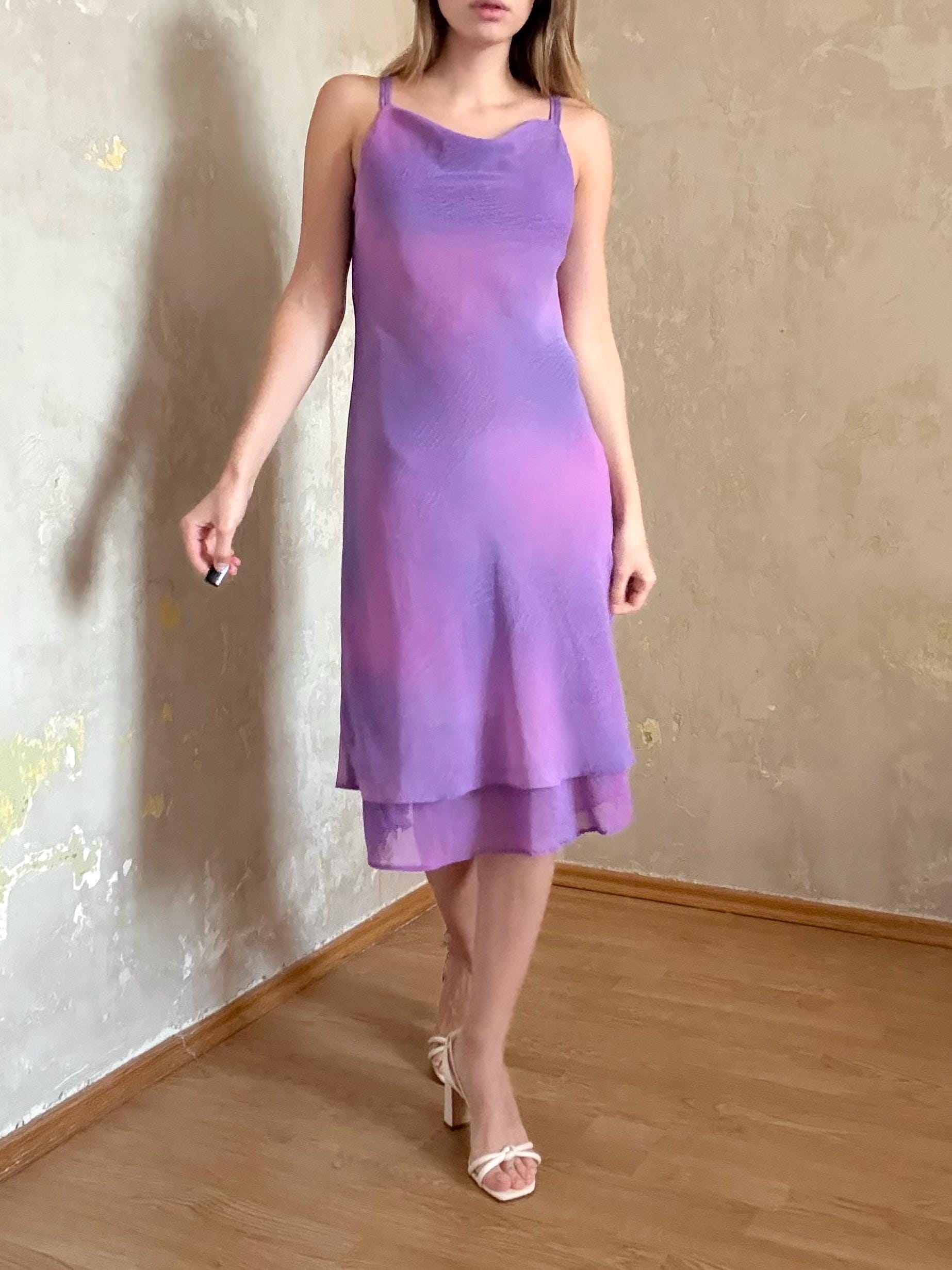 Vintage Lila Ombré Kleid 90Er Jahre Y2K Chiffon Midi Dress, Traumhafte Pastell Abendgarderobe von knightvntg