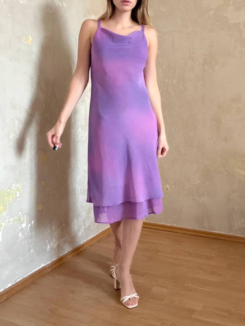 Vintage Lila Ombré Kleid 90Er Jahre Y2K Chiffon Midi Dress, Traumhafte Pastell Abendgarderobe von knightvntg