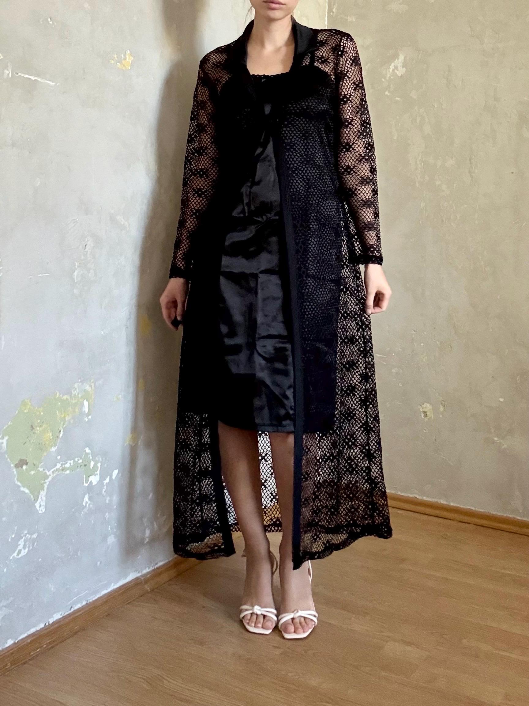 Vintage Schwarze Netz Robe - 90Er Jahre Gothic Vibe Lange Strickjacke von knightvntg