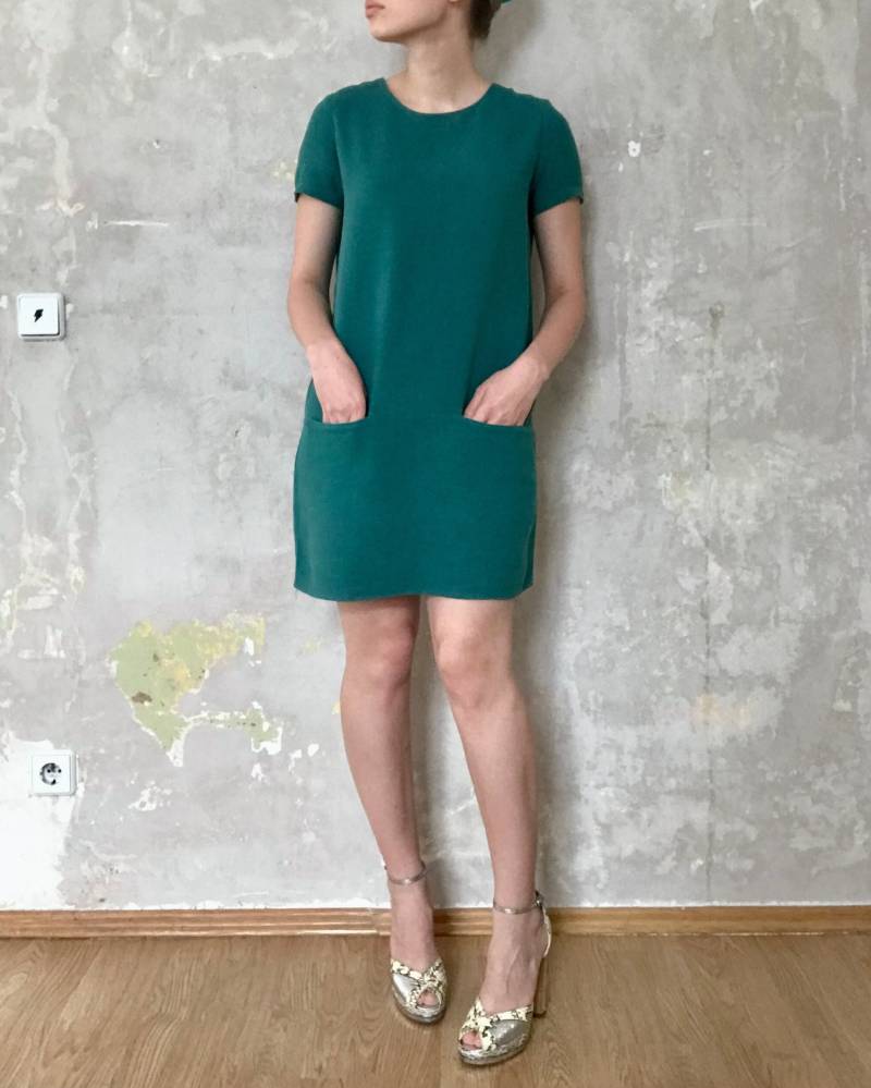 Vintage Y2K 60S Style Mod Twee Smaragdgrünes Leinenkleid von knightvntg