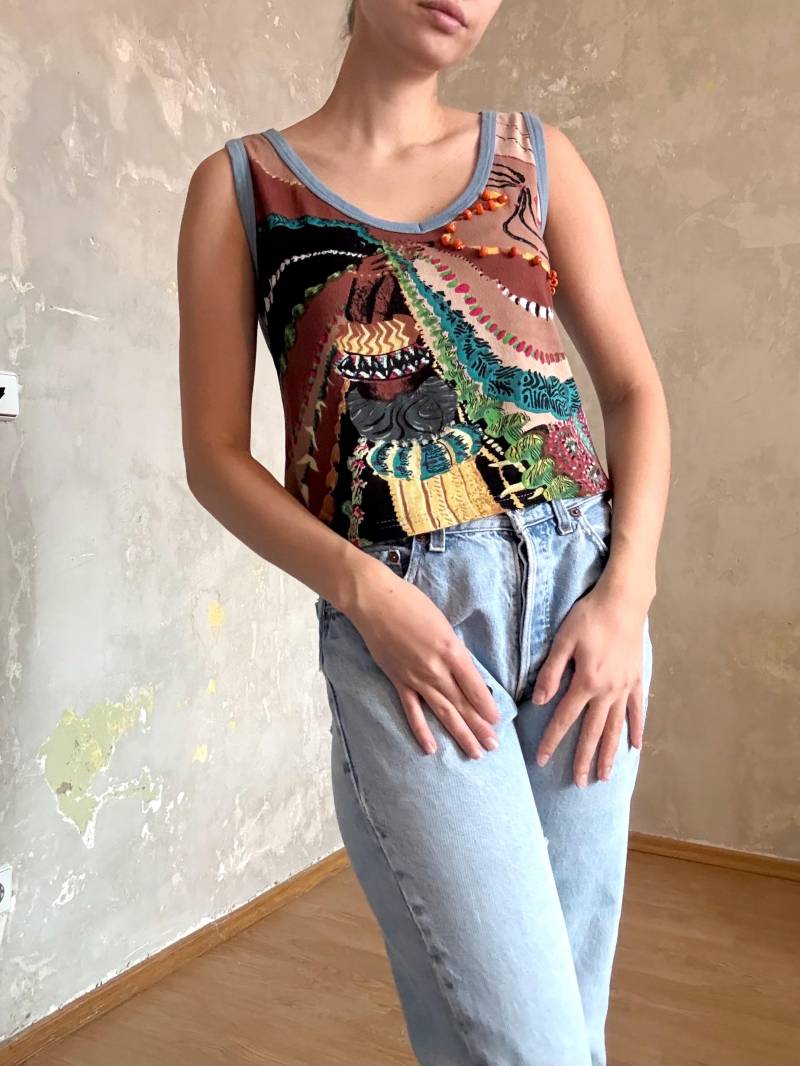 Vintage Y2K 90S Bunt Perlenbesticktes Top von knightvntg