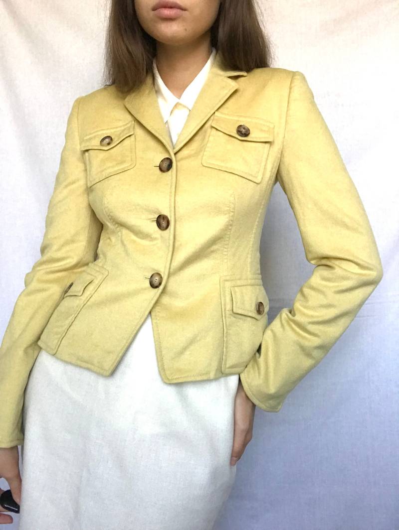 Vintage 70S Style 90S Y2K Akris Punto Cremegelbe Wolle Angora Blazer Jacke von knightvntg