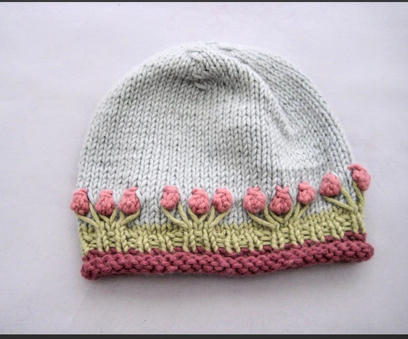 Baumwoll Angora Strick Mädchenmütze Blumen Kleinkind Mütze von knitincolor