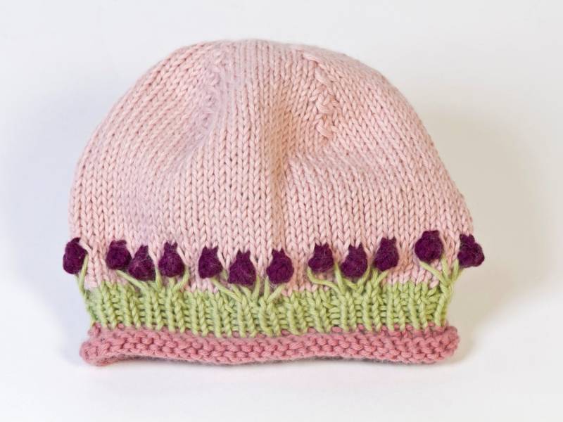 Handgestrickte Rosa Blümchen Mütze Angora Baumwolle Frühlingsstrick von knitincolor