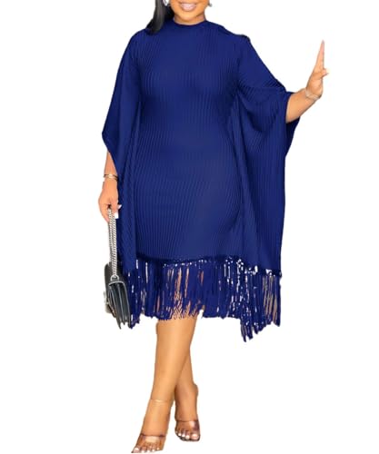 knowfashionstyle Damenkleid, lässig, Midi-Länge, Fransenkleid, Übergröße, Pailletten, Fledermausärmel, Quastensaum, Wickelkleider, Blau, Mittel knowfashionstyle Damenkleid, lässig, Midi-Länge, Fransenkleid, Übergröße, Pailletten, Fledermausärmel, Quastensaum, Wickelkleider, Blau, Mittel von knowfashionstyle