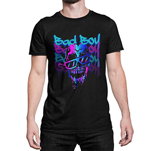 Bad Boy T-Shirt Herren Hipster Kurzarm Rundhals Oberteil für Männer Vintage Skull Totenkopf aus Biobaumwolle Regular Fit Schwarz Weiß Gelb Gr. S-XXXXXL (Schwarz, M) von knut Fashion & Streetwear