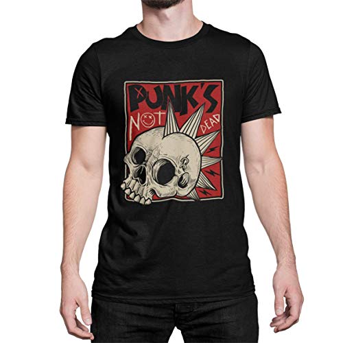 Punks not Dead Herren T-Shirt Hardcore Biker Shirt Totenkopf Schädel Rocker Tshirt Kurzarm für Männer Vintage aus Baumwolle Regular Fit Schwarz Weiß Grau Grün Gr. XS-5XL (Schwarz, XL) von knut Fashion & Streetwear