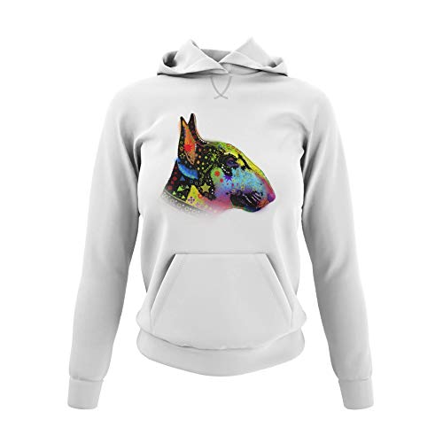 Damen Hoodie Kapuzensweatshirt Motiv Bullterrier Frauen Kapuzenpullover Sweatshirt für echte Miniatur Bullterrier Fans Schwarz Soft Rose Weiß und Gr. XS-3XL (Weiß, S) von knut Fashion & Streetwear