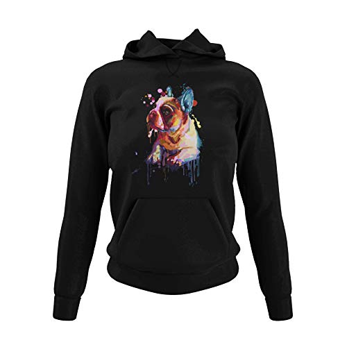 Damen Hoodie Kapuzensweatshirt Motiv "Frenchy" Französich Bulldog Frauen Kapuzenpullover Sweatshirt für echte French Bulldog Fans in verschieden Farben Schwarz Soft Rose und Gr. XS-3XL (schwarz, XXL) von knut Fashion & Streetwear