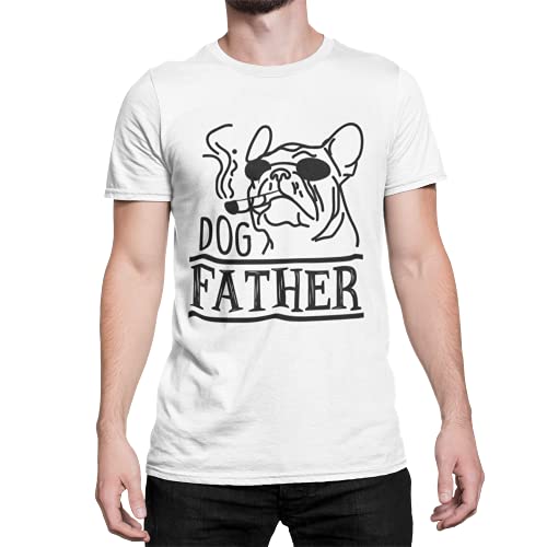 Dogfather Männer T-Shirt Kurzarm Oberteil für Damen und Herren Unisex Tshirt Französisch Bulldog Hundepapa Hundemama lustiges Geschenk in Gr. S-XXXXXL (Weiß, M) von knut Fashion & Streetwear