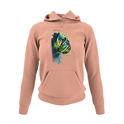 Englische Bulldogge - Hoodie Damen Unisex Hundefan Hundeliebhaber Dog Schädel Pullover Pulli Hip Hop Street Style Langarm Kapuzenpullover Frauen Sweatshirt Hoody Schwarz Rosa S-3XL (Soft Rose, M) von knut Fashion & Streetwear
