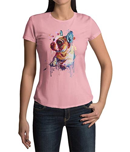 French Bulldog Frauen T-Shirt Druck Französische Bulldogge gemalt Damen Shirt tailliert Schwarz Weiß Rosa in Gr. XS-XXXL (Soft Rose, L) von knut Fashion & Streetwear