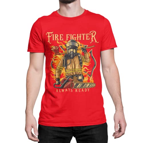 Herren Feuerwehrmann Feuerwehrheld T-Shirt Firefighter Alltagsheld Feuerwehr Tshirt Kurzarm Oberteil Bekleidung für Männer aus Baumwolle Regular Fit Feuer Rot S-XXXXXL (Rot, M) von knut Fashion & Streetwear