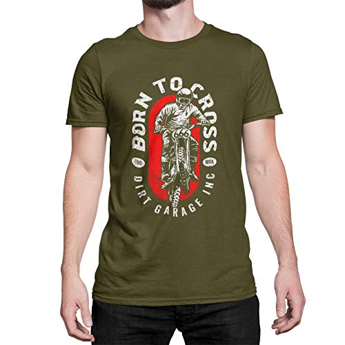 Herren Shirt Born to Cross T-Shirt Motocross Choppers Biker Wear Motorrad Tshirt Bedruckt für Männer rockige Kurzarm Motorradfahrer Bekleidung Grunge Clothes Black Khaki S-5XL (Khaki Green, XL) von knut Fashion & Streetwear