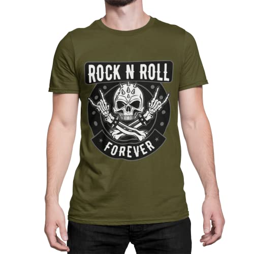 RocknRoll Forever Herren T-Shirt Geschenkidee für Rocker Männer Pommesgabel Totenkopf Skull Shirt Oberteil Bekleidung aus Baumwolle Regular Fit Schwarz Grün Weiß S-5XL von knut Fashion & Streetwear