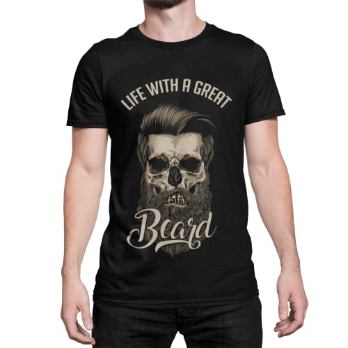 Herren T-Shirt Totenkopf Bart Hardcore Schädel Skull Tshirt Kurzarm Life with a Beard Oberteil Moderne Bekleidung für Männer aus Baumwolle Regular Fit Schwarz Grau S-XXXXXL (Schwarz, M) von knut Fashion & Streetwear