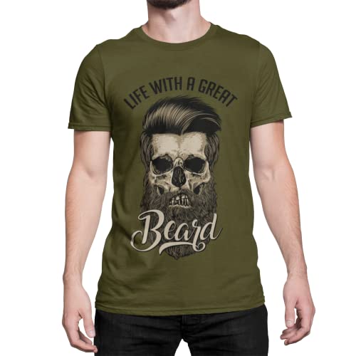 Hipstar T-Shirt Herren Motiv Life with a Great Beard Männershirt Nicht nur für Festivals Party in verschiedenen 2 Farben Gr. S-5XL (Khaki Green, XXL) von knut Fashion & Streetwear