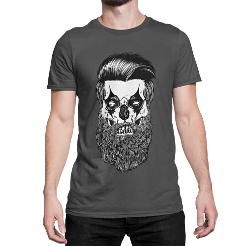 Hipster Herren T-Shirt Totenkopf Bart Hardcore Schädel Skull Kurzarm Shirt Oberteil für Männer und Bartträger aus Baumwolle Regular Fit Vintage Asphalt Grau S-5XL (Asphalt Grau, 3XL) von knut Fashion & Streetwear