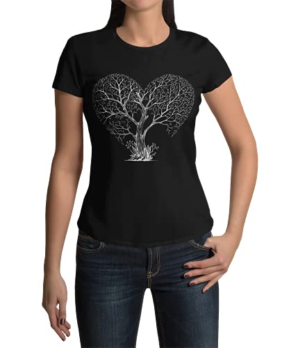 Lebensbaum Damen Tshirt Tree of Life Frauen Shirt Esoterik Yoga Spirituell Mandala Oberteil Regular Fit Tailliert als Geschenk in Schwarz Weiß Kurzarm Gr. XS-3XL (Schwarz, XXL) von knut Fashion & Streetwear